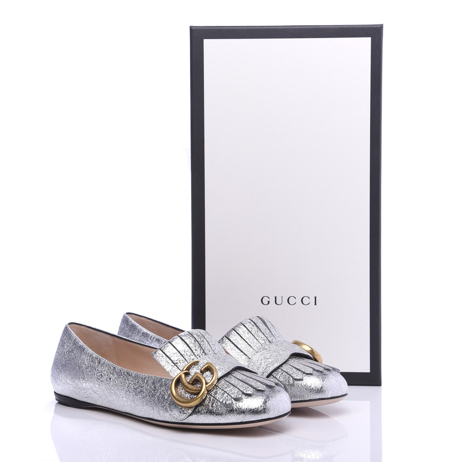 Gucci Galassia GG Marmont Fringe Flats 35 Argento 9 of 9