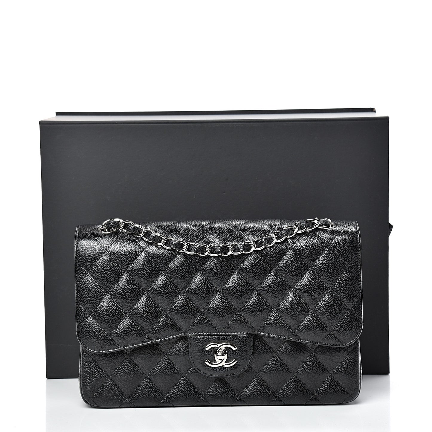 Caviar Quilted Jumbo Double Flap Black