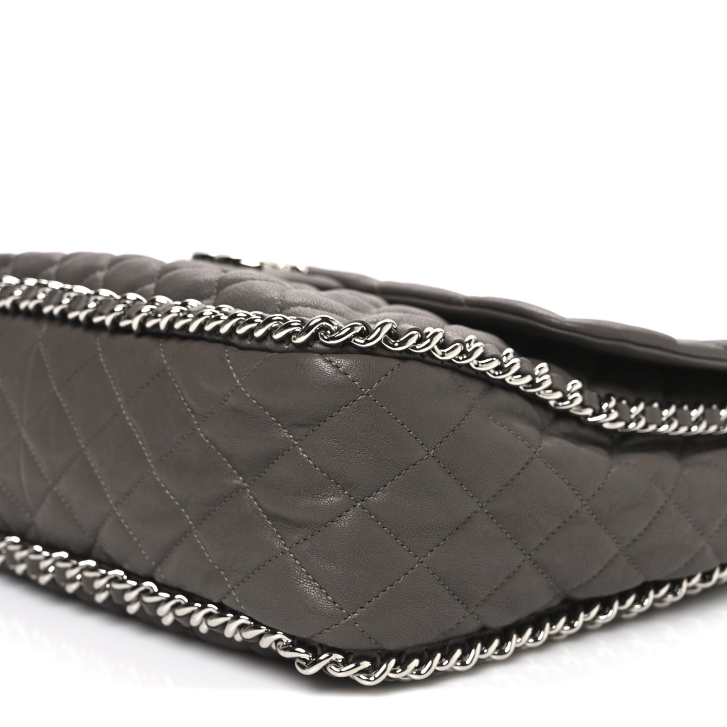 Washed Lambskin Quilted Chain Around Maxi Flap Taupe