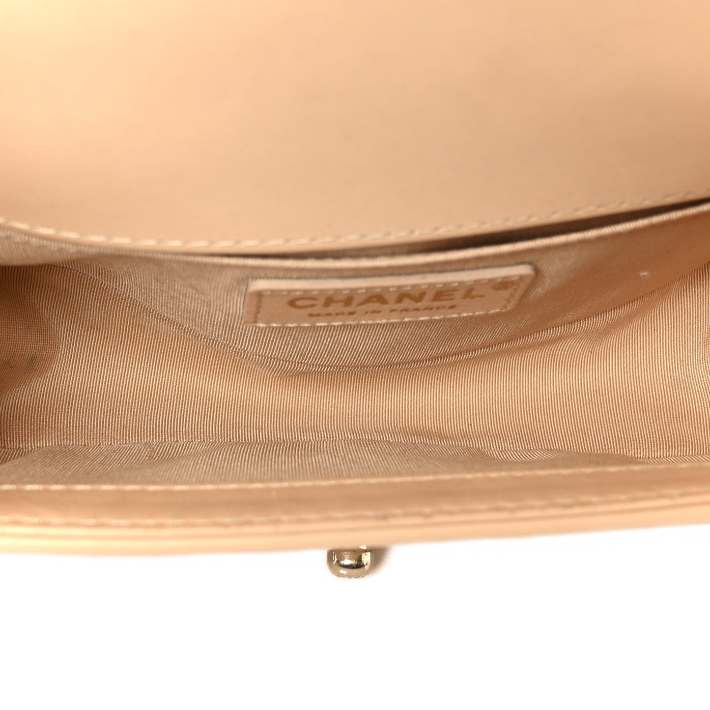 Calfskin Quilted Small Boy Top Handle Flap Beige Clair