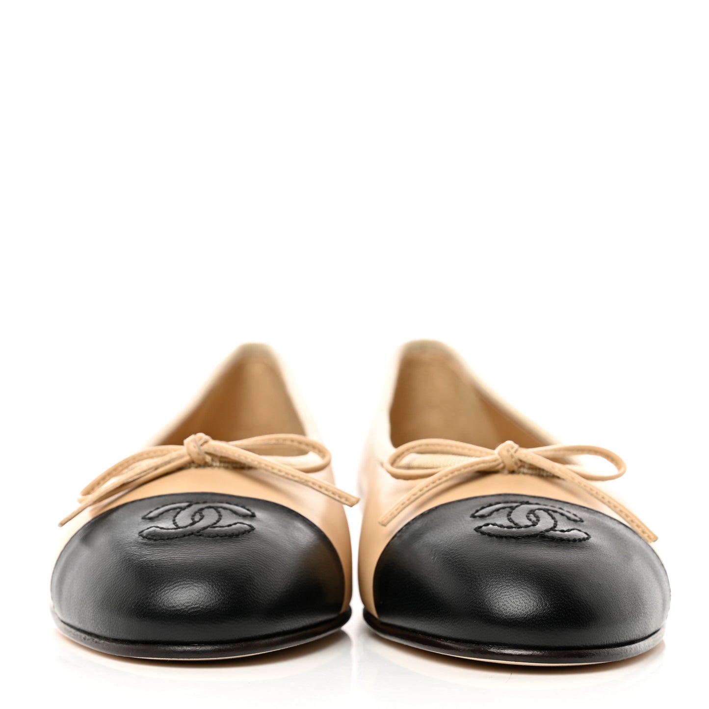 Lambskin Cap Toe Ballerina Flats 38.5 Beige Black