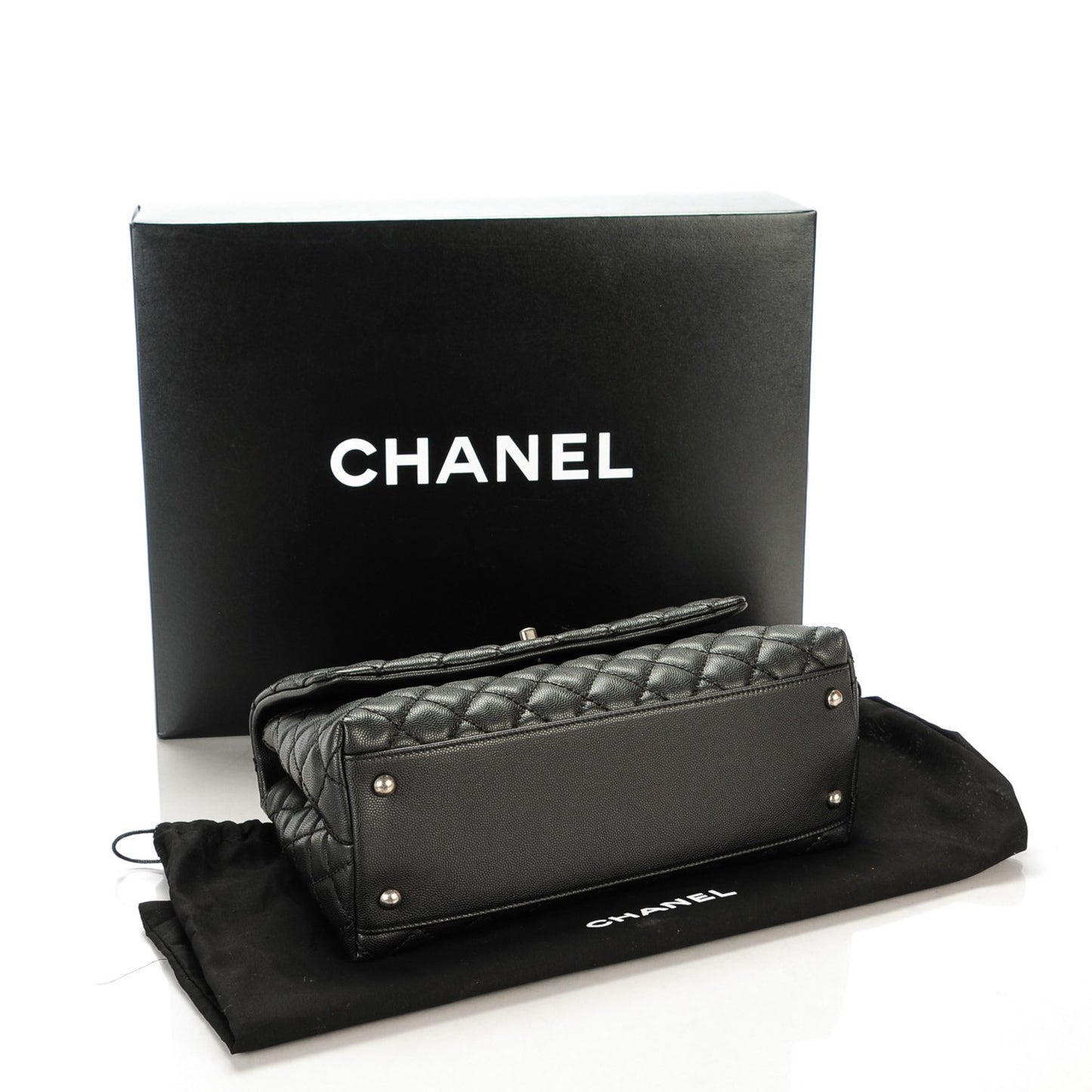 Caviar Lizard Quilted Small Coco Handle Flap Black