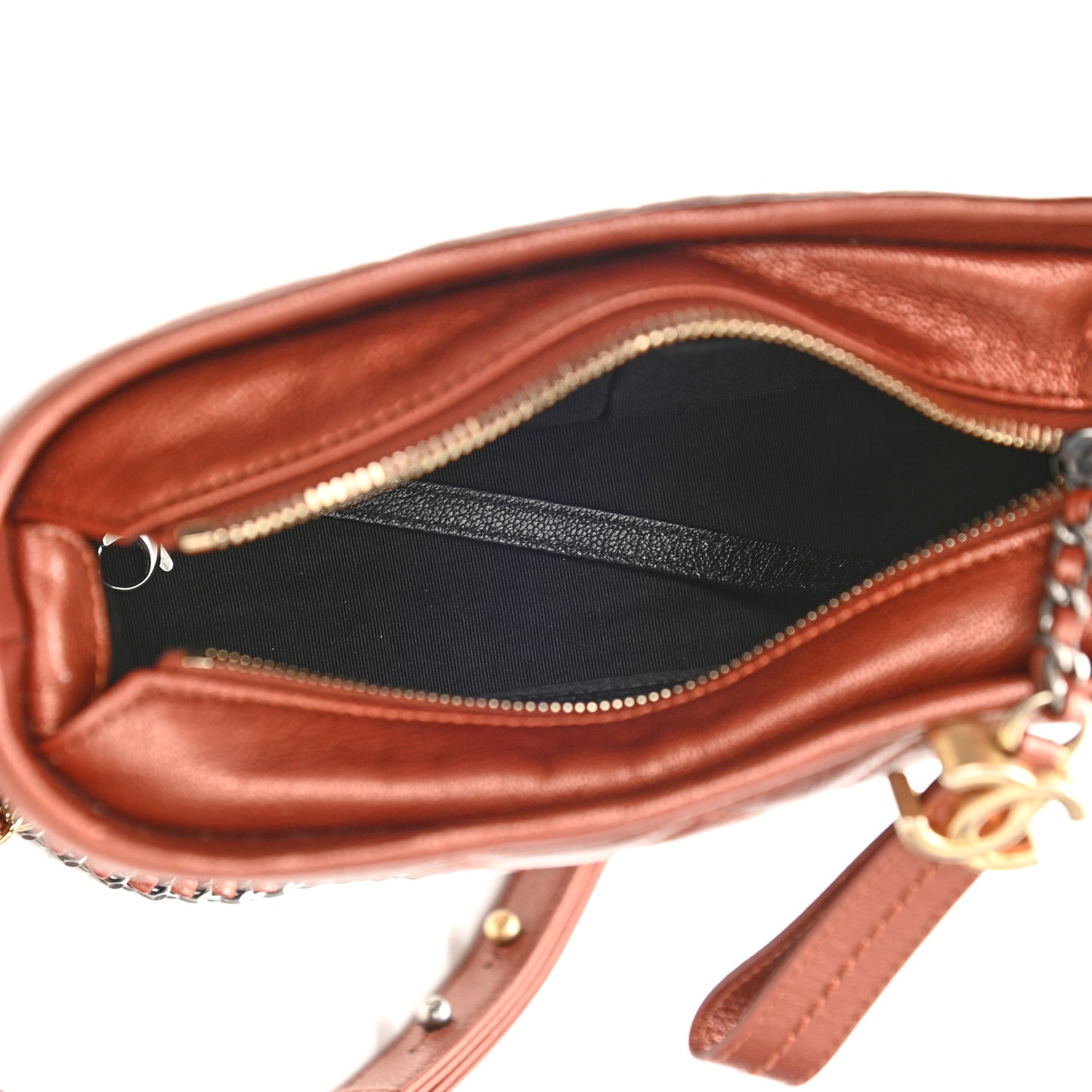 Metallic Goatskin Quilted Small Gabrielle Hobo Black Copper