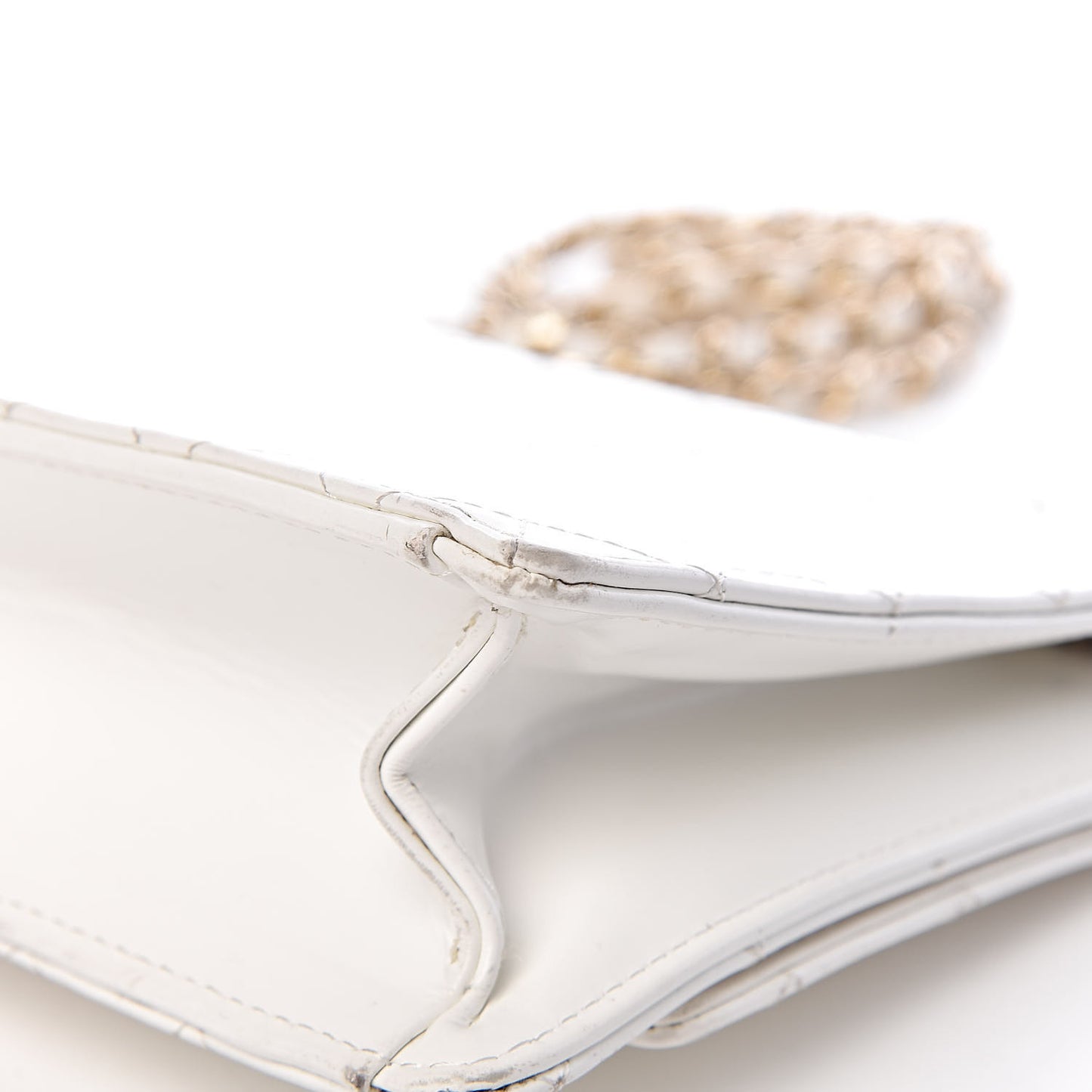 Glazed Calfskin Stitched Mini Square Flap White