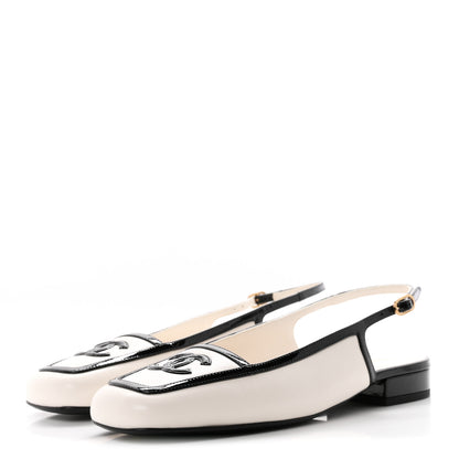 Chanel Lambskin Patent Calfskin CC Slingback Sandals 36.5 White Black 4 of 10