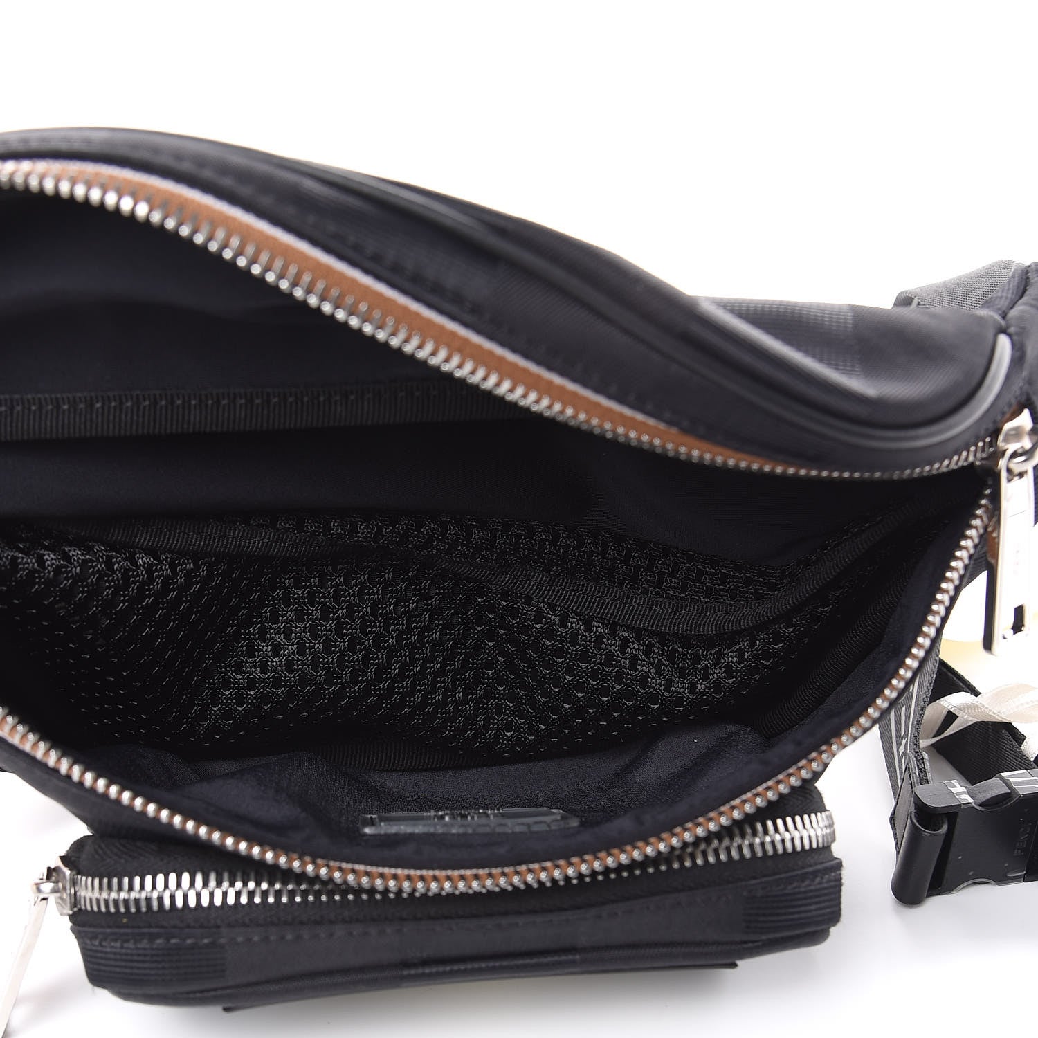 Fendi Nylon Vitello Century Pequin Logo Plate Pocket Belt Bag Black 5 of 9