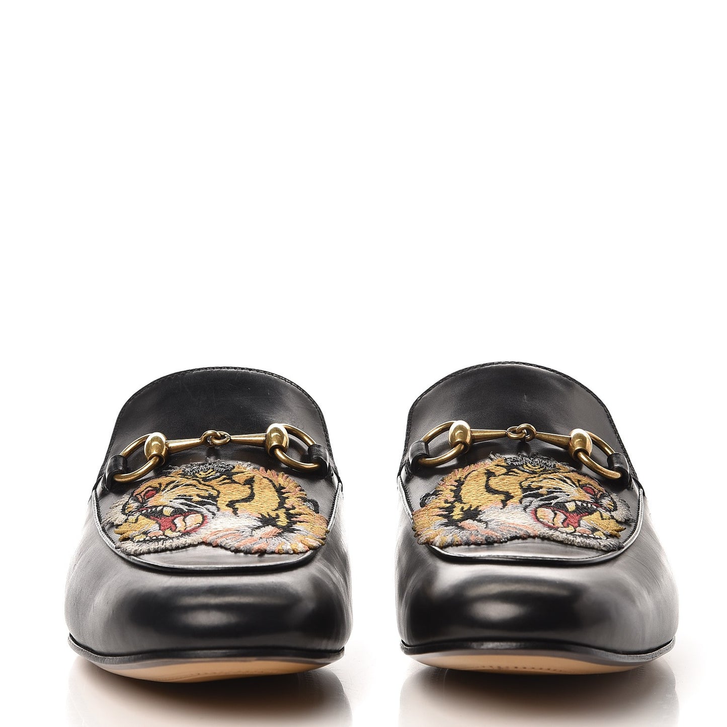 Calfskin Tiger Embroidered Mens Princetown Slippers 7 Black
