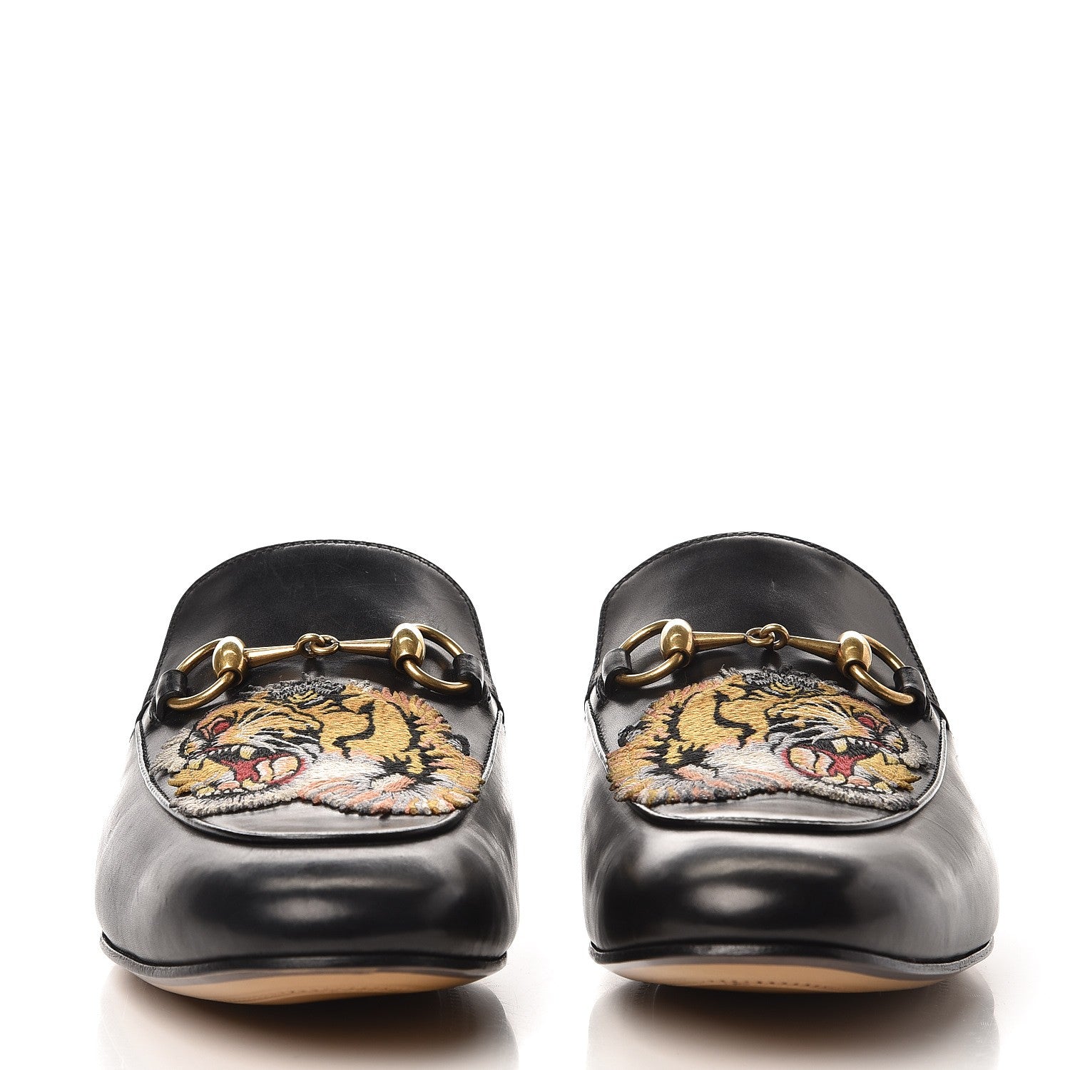 Gucci Calfskin Tiger Embroidered Mens Princetown Slippers 7 Black 2 of 9