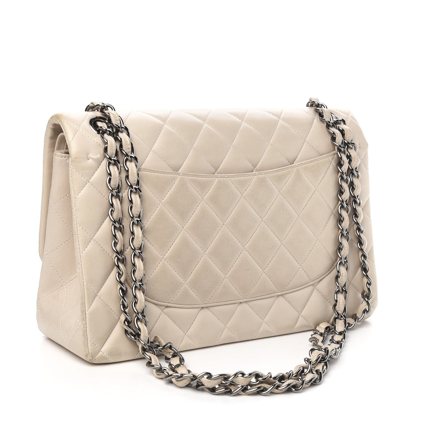 Lambskin Quilted Jumbo Double Flap Beige