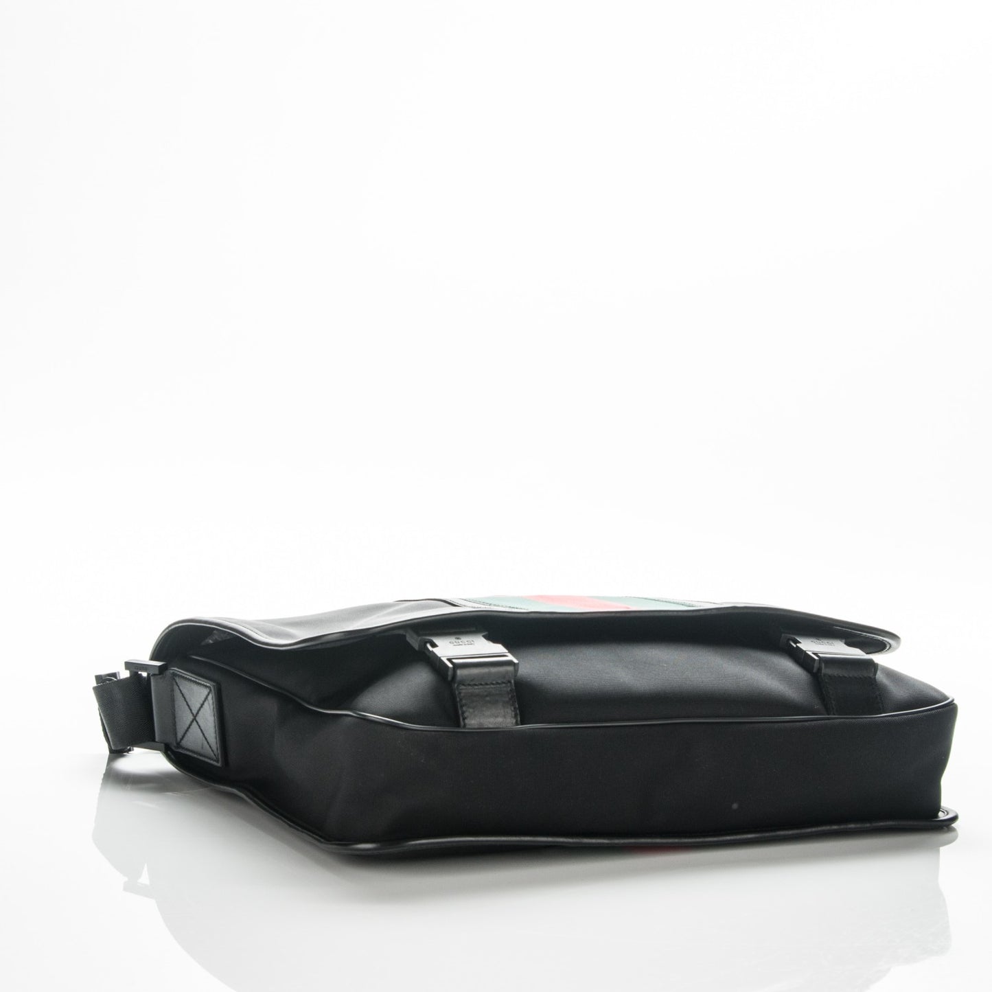 Nylon Web Snow Glam Double Buckle Flap Messenger Bag Black