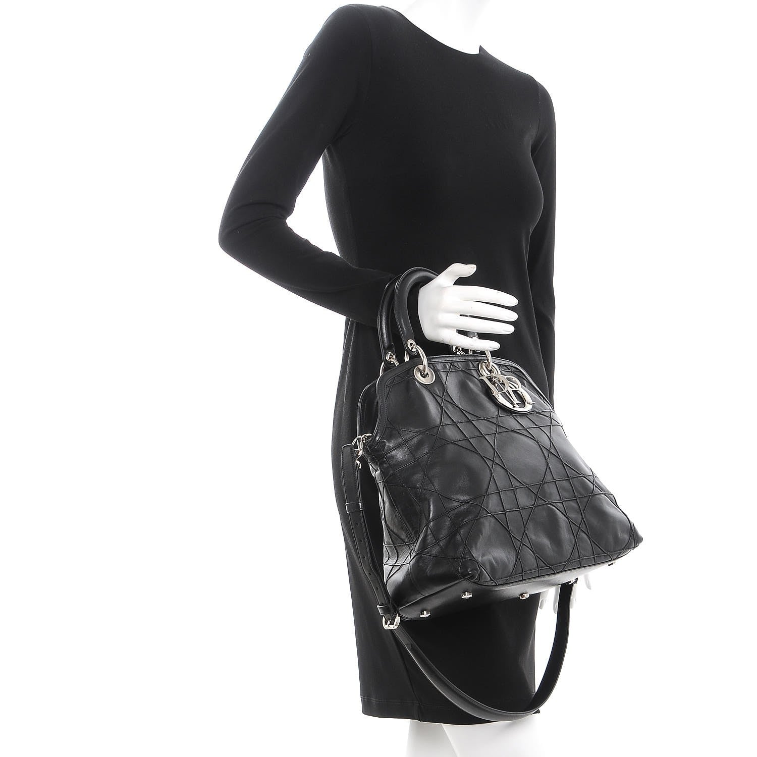 Christian Dior Lambskin Cannage Medium Granville Tote Black 2 of 8