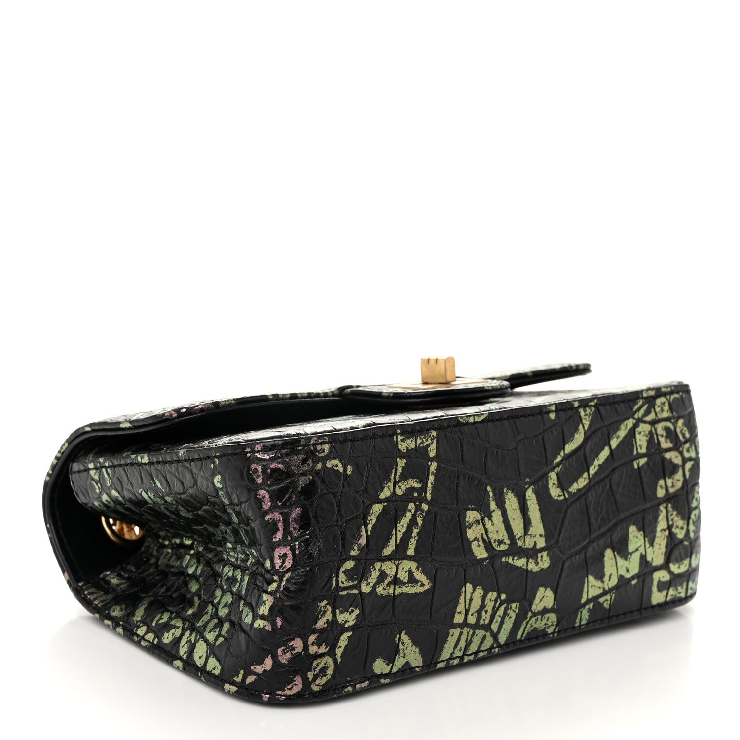Chanel Calfskin Crocodile Embossed Graffiti 2.55 Mini Cocodile Reissue Flap Black Pink 4 of 10