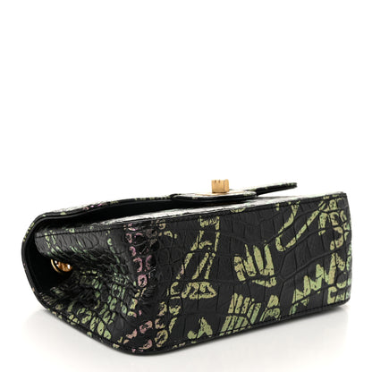 Chanel Calfskin Crocodile Embossed Graffiti 2.55 Mini Cocodile Reissue Flap Black Pink 4 of 10