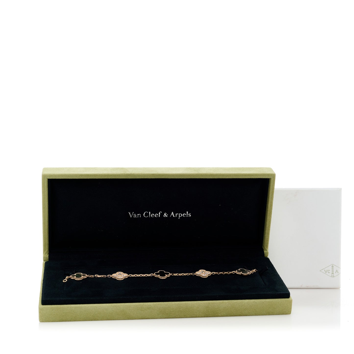 18K Rose Gold Diamond Gray Mother of Pearl 5 Motifs Vintage Alhambra Bracelet