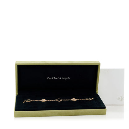 Van Cleef & Arpels 18K Rose Gold Diamond Gray Mother of Pearl 5 Motifs Vintage Alhambra Bracelet 6 of 6