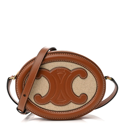 Celine Canvas Calfskin Cuir Small Triomphe Oval Crossbody Purse Natural Tan 1 of 11