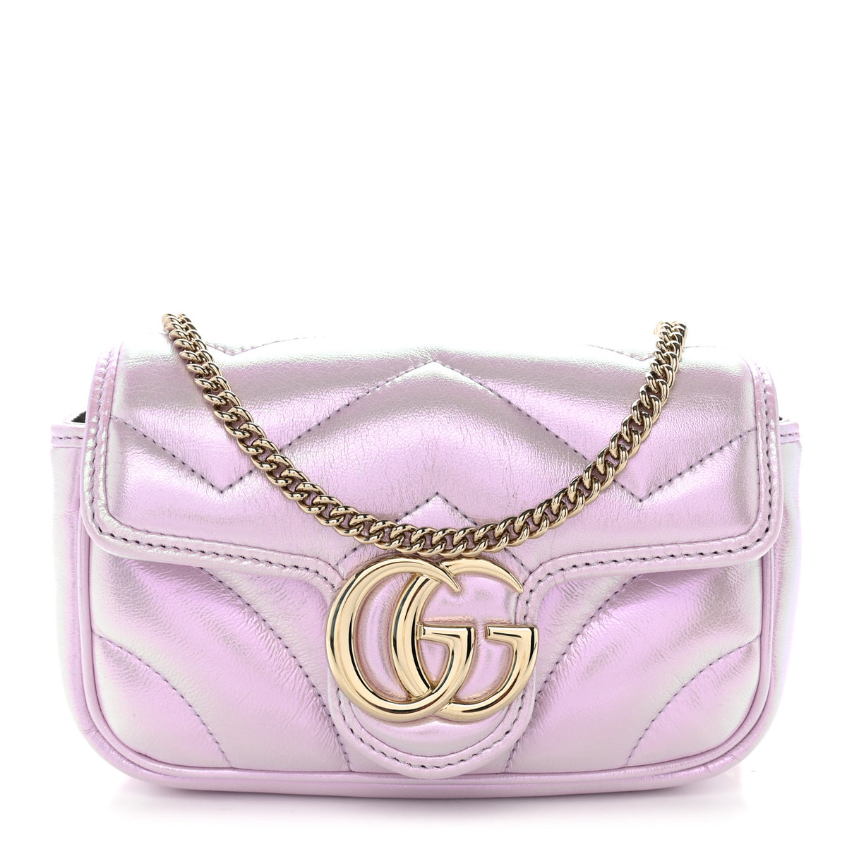 Iridescent Nappa Chevron Matelasse Super Mini GG Marmont Shoulder Bag Iridescent Escape Pink