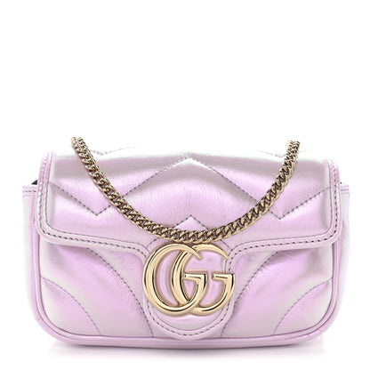 Gucci Iridescent Nappa Chevron Matelasse Super Mini GG Marmont Shoulder Bag Iridescent Escape Pink 1 of 10