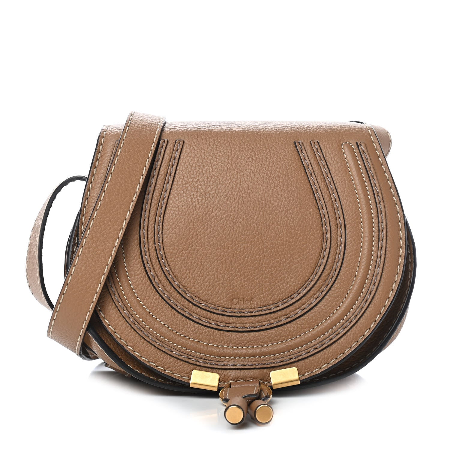 Chloe Calfskin Mini Marcie Round Crossbody Bag Nut 1 of 9