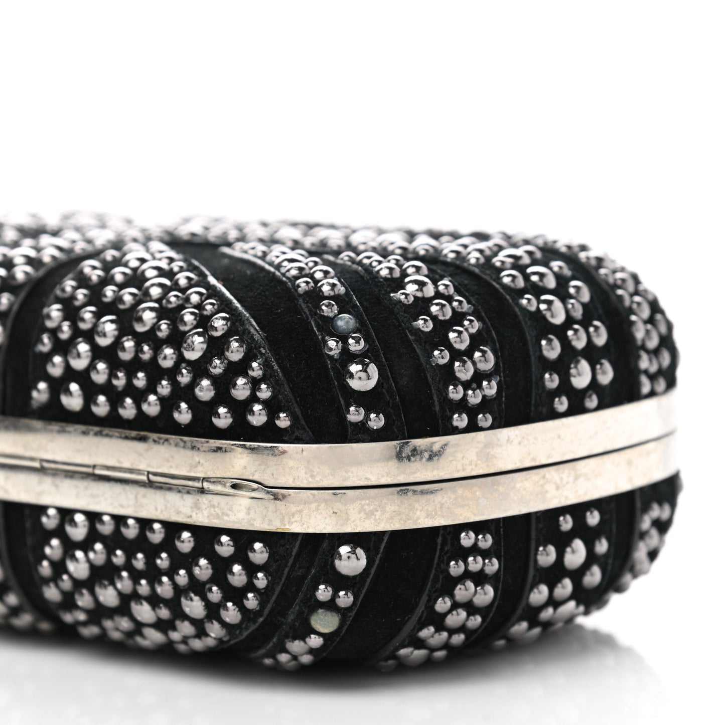 Suede Studded Britannia Skull Box Clutch Black