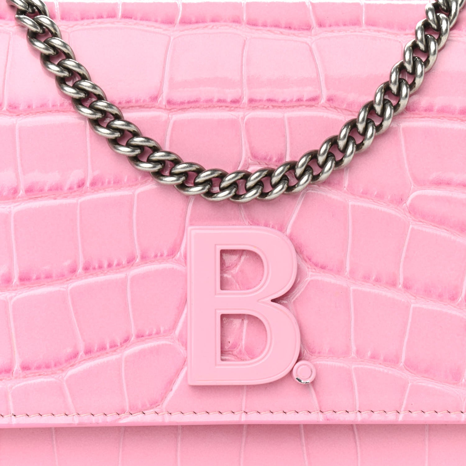 Balenciaga Patent Crocodile Embossed B Wallet On Chain Pink 7 of 10
