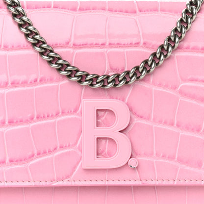 Balenciaga Patent Crocodile Embossed B Wallet On Chain Pink 7 of 10