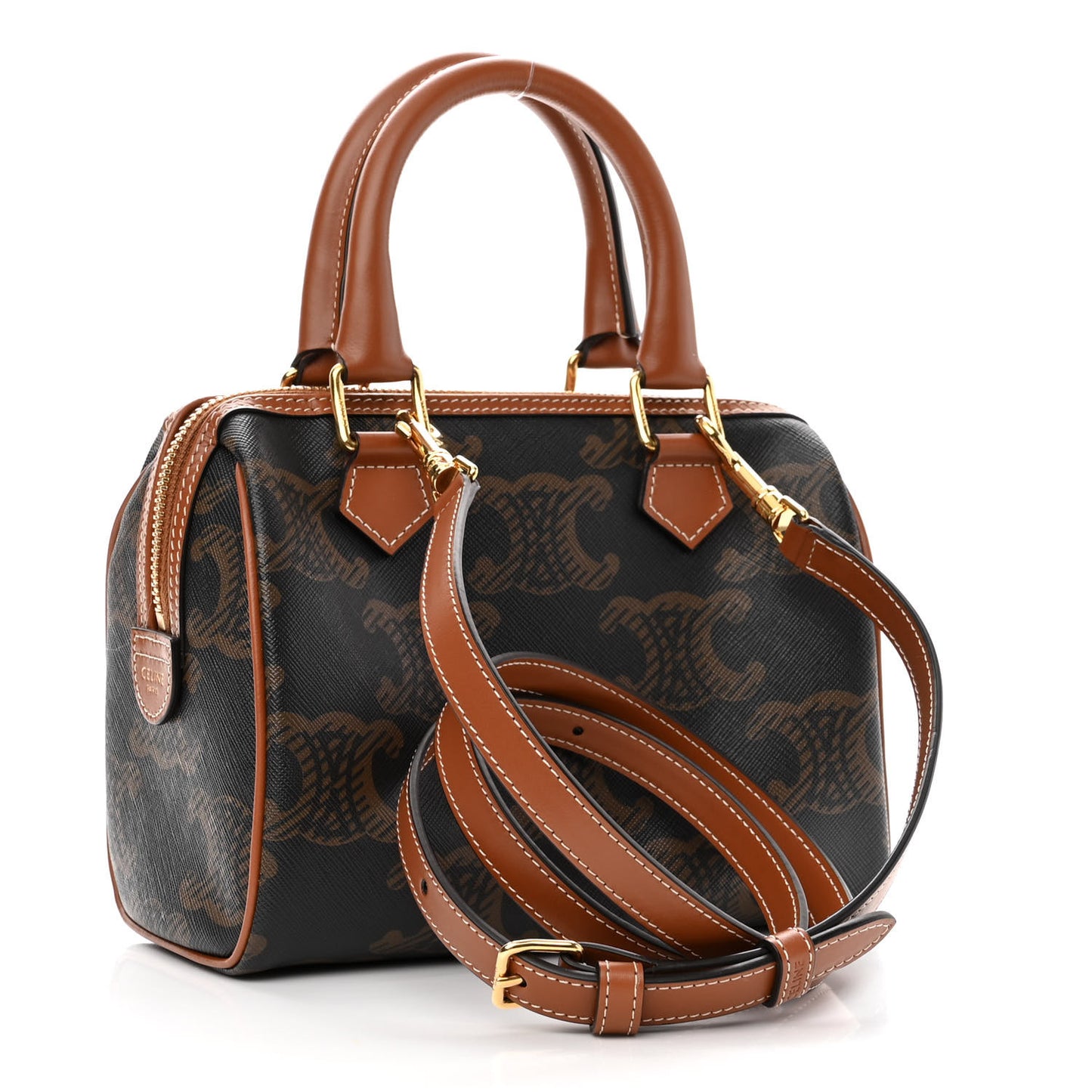 Triomphe Canvas XL Calfskin Small Boston Bag Tan