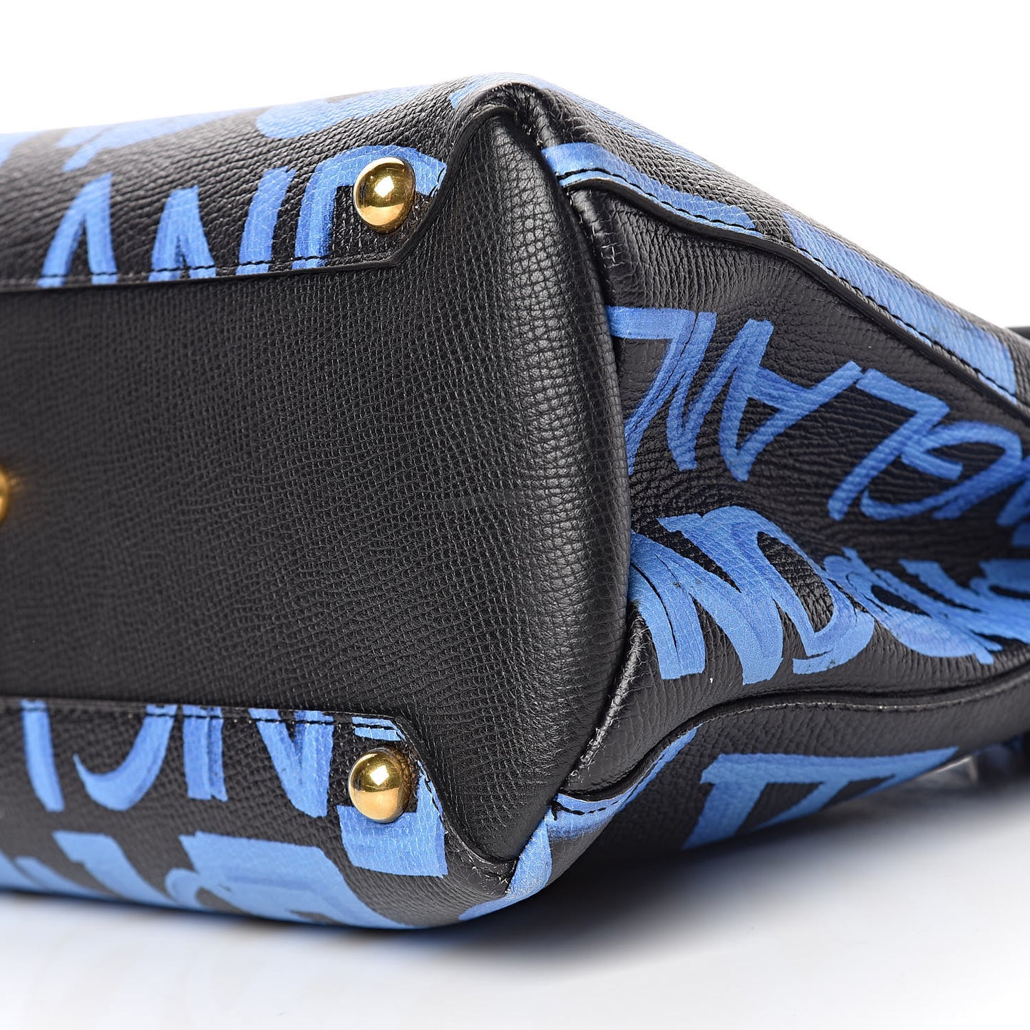 Grainy Calfskin Graffiti Print Medium Banner Tote Black