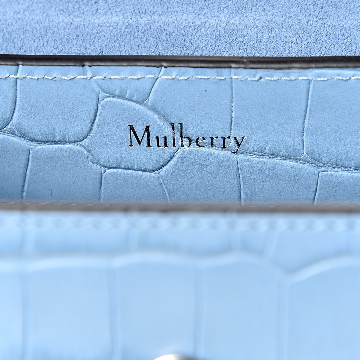 Shiny Croc Calfskin Embossed Micro Seaton Pale Slate