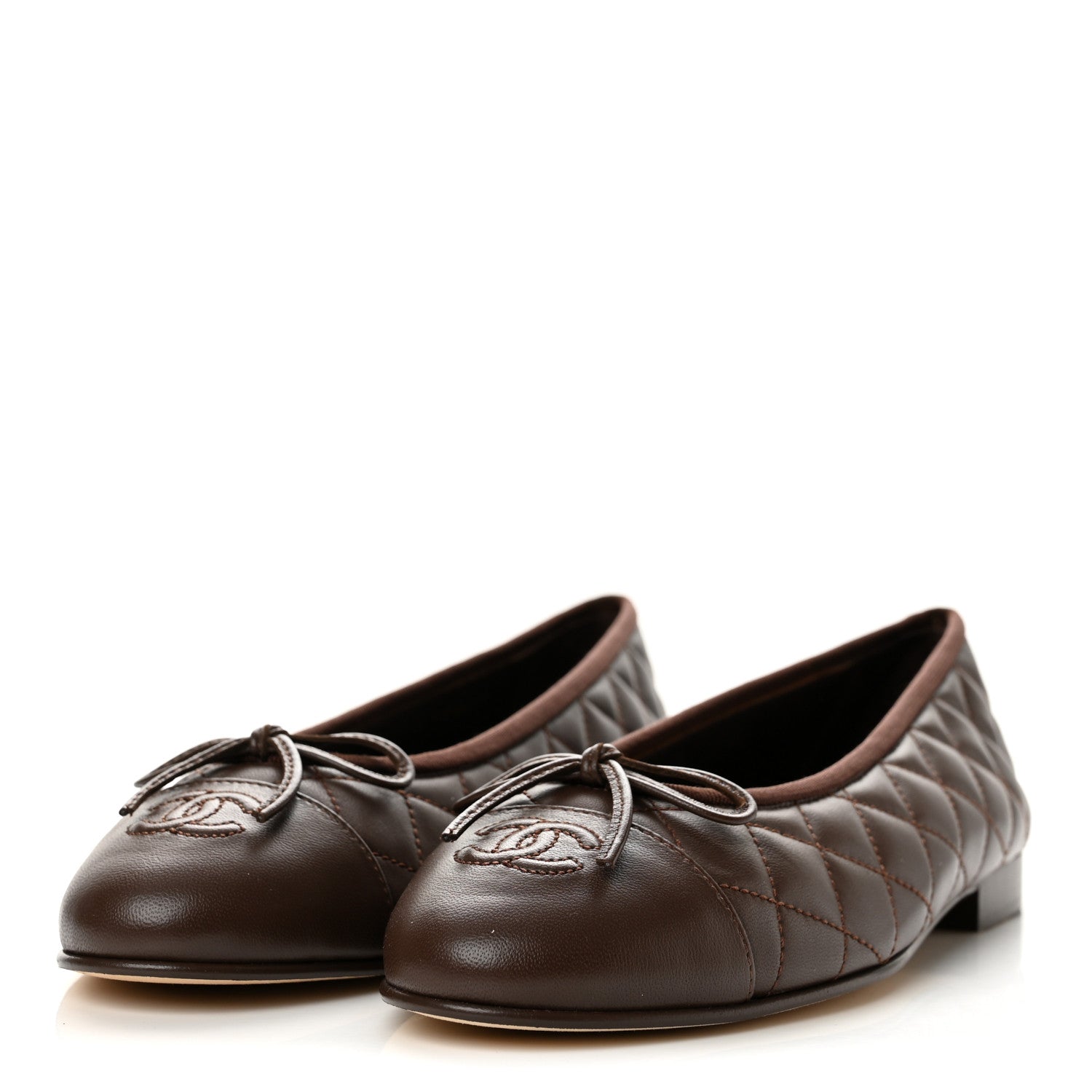 Chanel Lambskin Quilted CC Cap Toe Ballerina Flats 38.5 Dark Brown