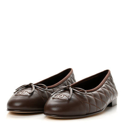 Chanel Lambskin Quilted CC Cap Toe Ballerina Flats 38.5 Dark Brown 4 of 10