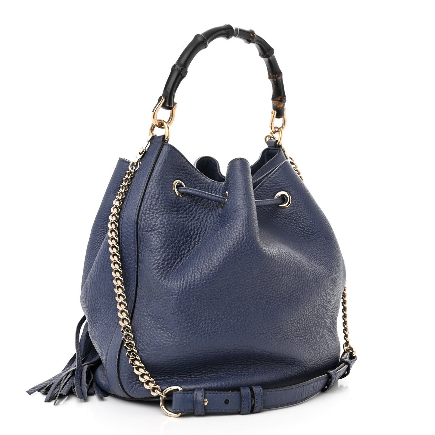 Pebbled Calfskin Miss Bamboo Bucket Bag Blue