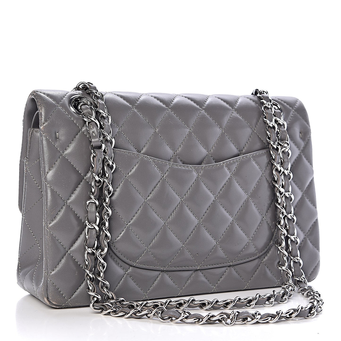 Lambskin Quilted Medium Double Flap Grey