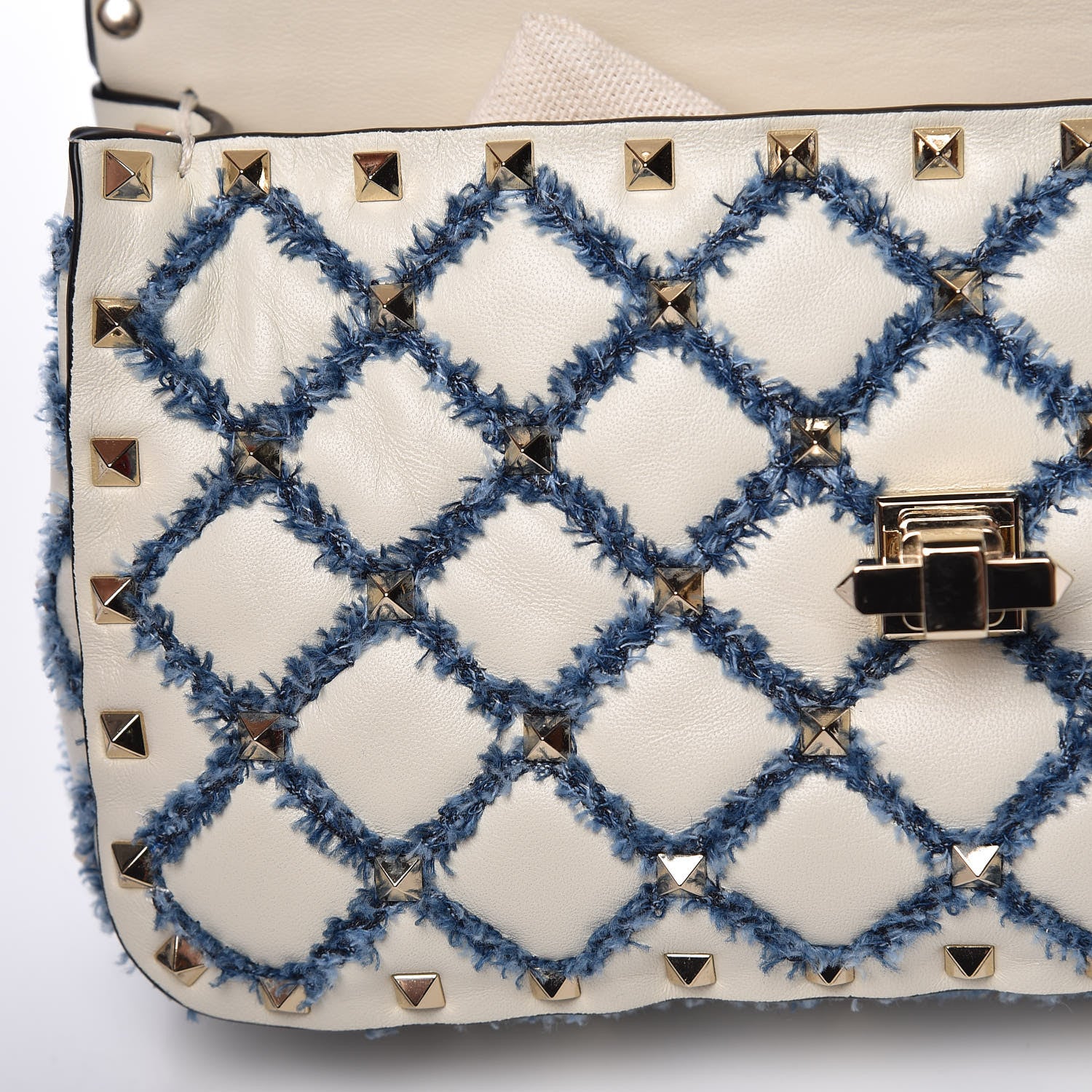 Valentino Garavani Lambskin Denim Quilted Small Rockstud Spike Shoulder Bag Ivory 11 of 12