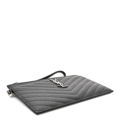 Saint Laurent Grain De Poudre Chevron Monogram Large Bill Pouch Black 4 of 7