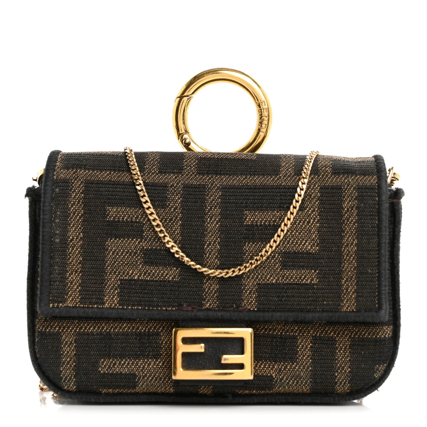 Fabric Jacquard FF 1974 Nano Baguette Charm Tobacco Moro Black