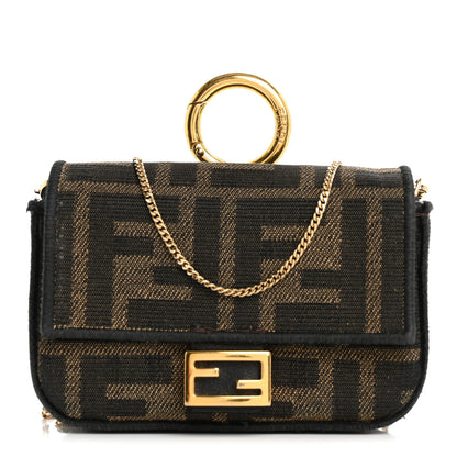 Fendi Fabric Jacquard FF 1974 Nano Baguette Charm Tobacco Moro Black 8 of 16