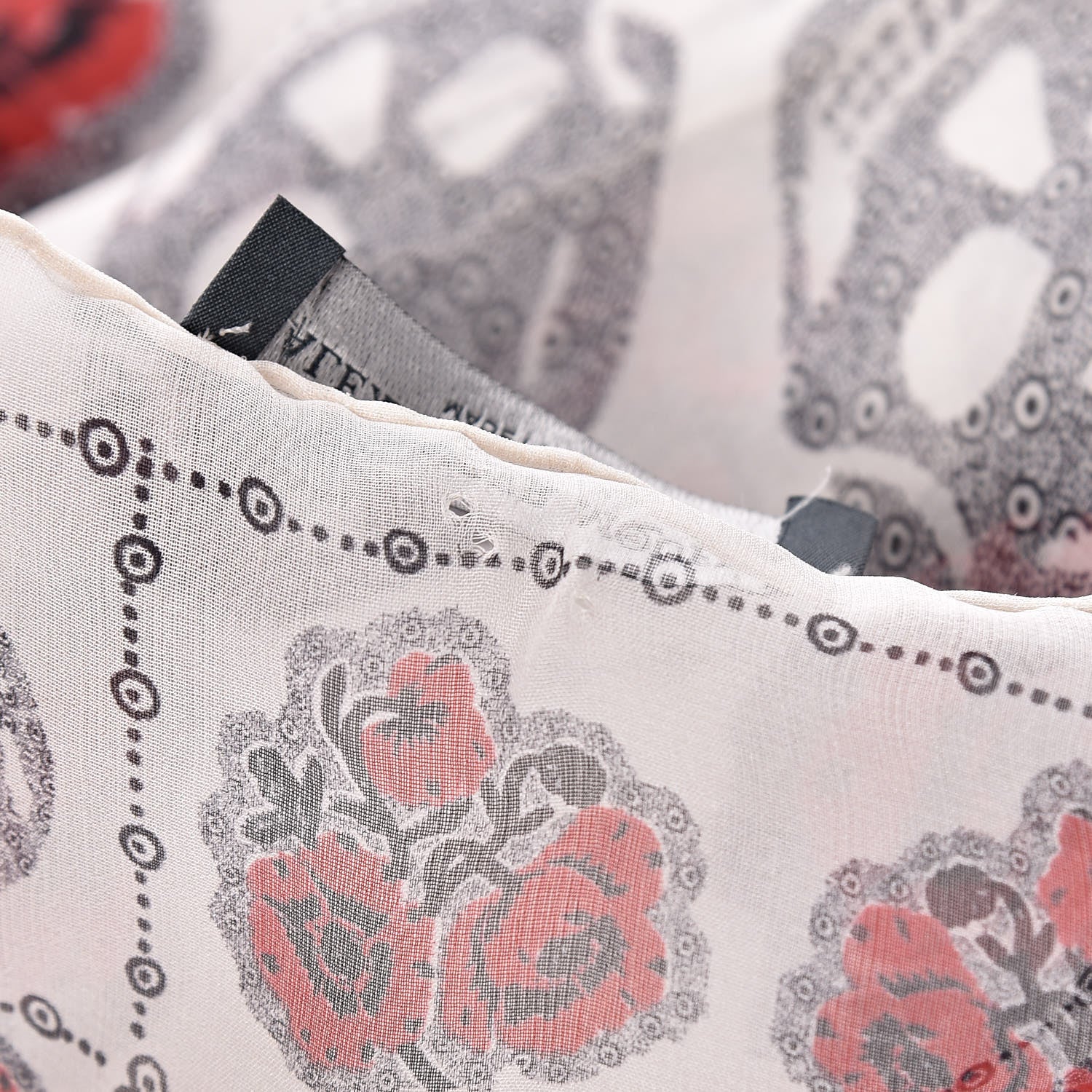 Alexander McQueen Silk Chiffon Skull Poppy Scarf Ivory Red 3 of 6