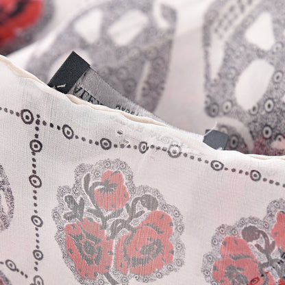 Alexander McQueen Silk Chiffon Skull Poppy Scarf Ivory Red 3 of 6