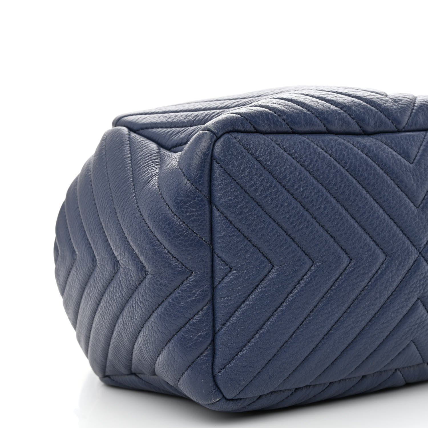 Chanel Deerskin Chevron Medium CC Chain Bucket Drawstring Bag Navy Blue 8 of 9