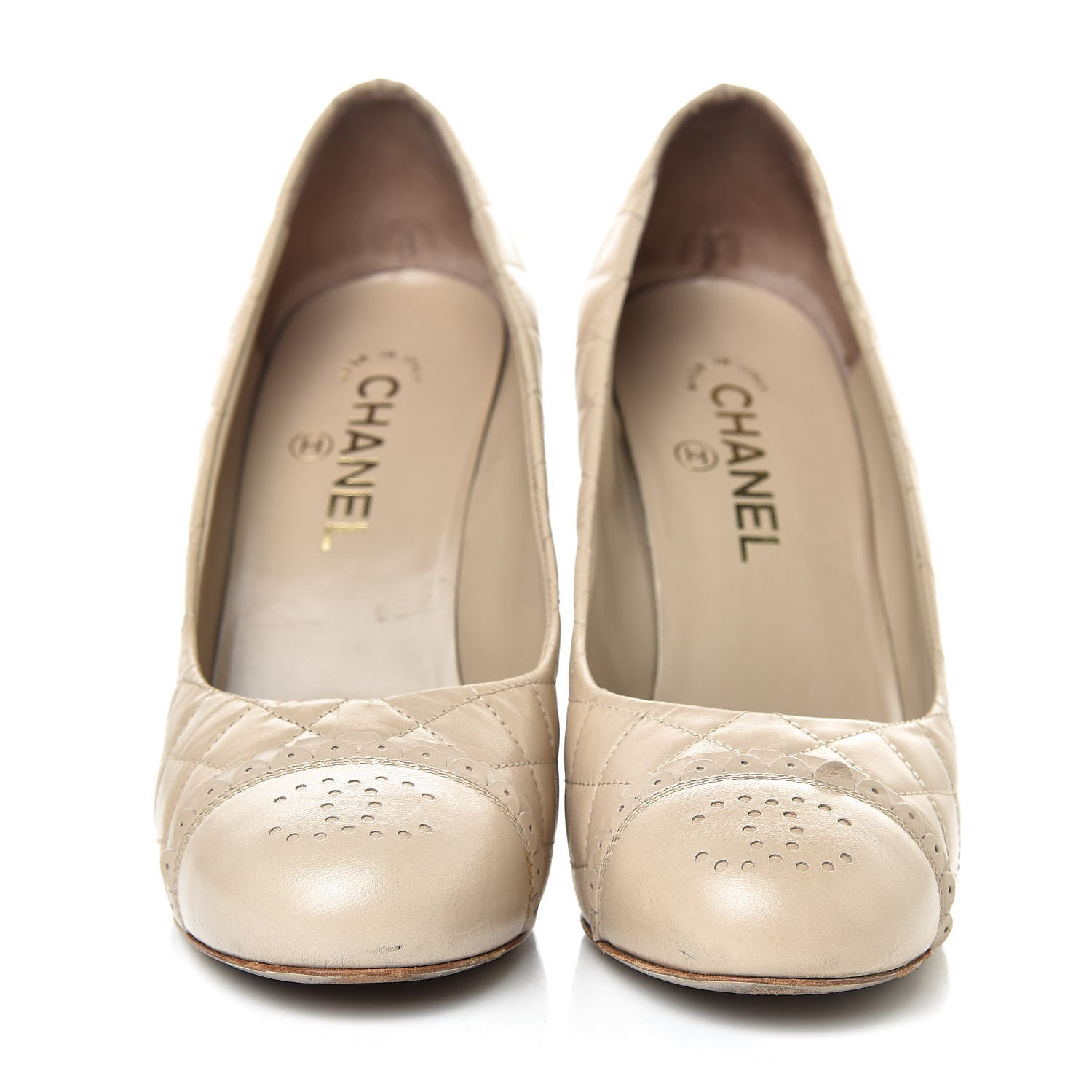 Chanel Calfskin Quilted Escarpins CC Pumps 39.5 Beige 2 of 12