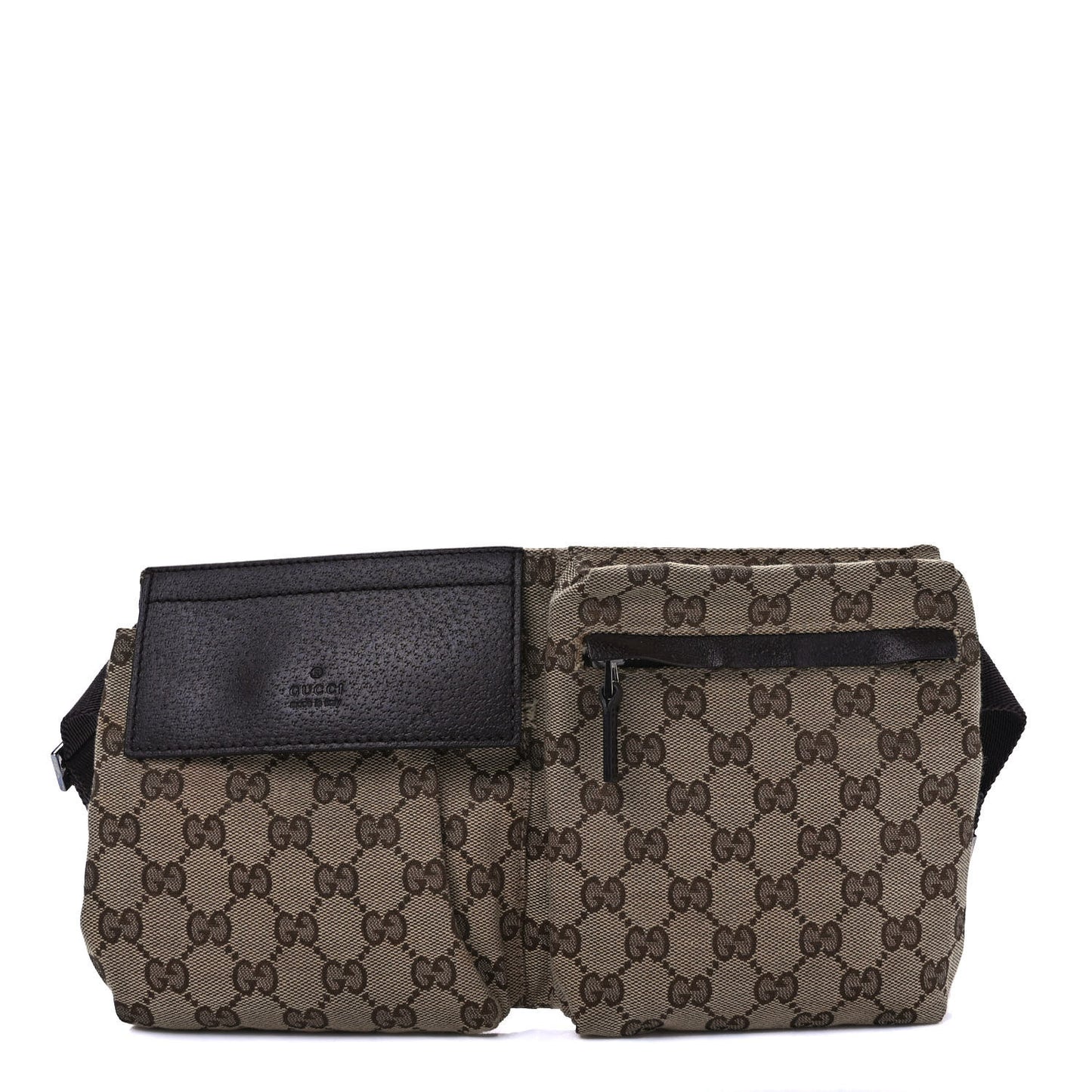 GG Monogram Double Pocket Belt Bag Dark Brown