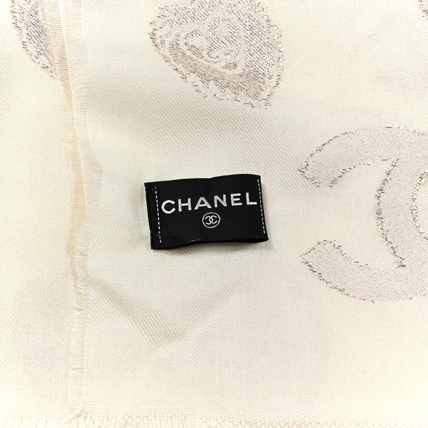 Chanel Cashmere Silk Fringe Stole Ecru Golden 3 of 4