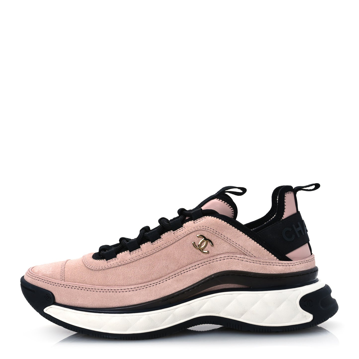 Suede Calfskin Nylon Grosgrain CC Sneakers 39.5 Light Pink
