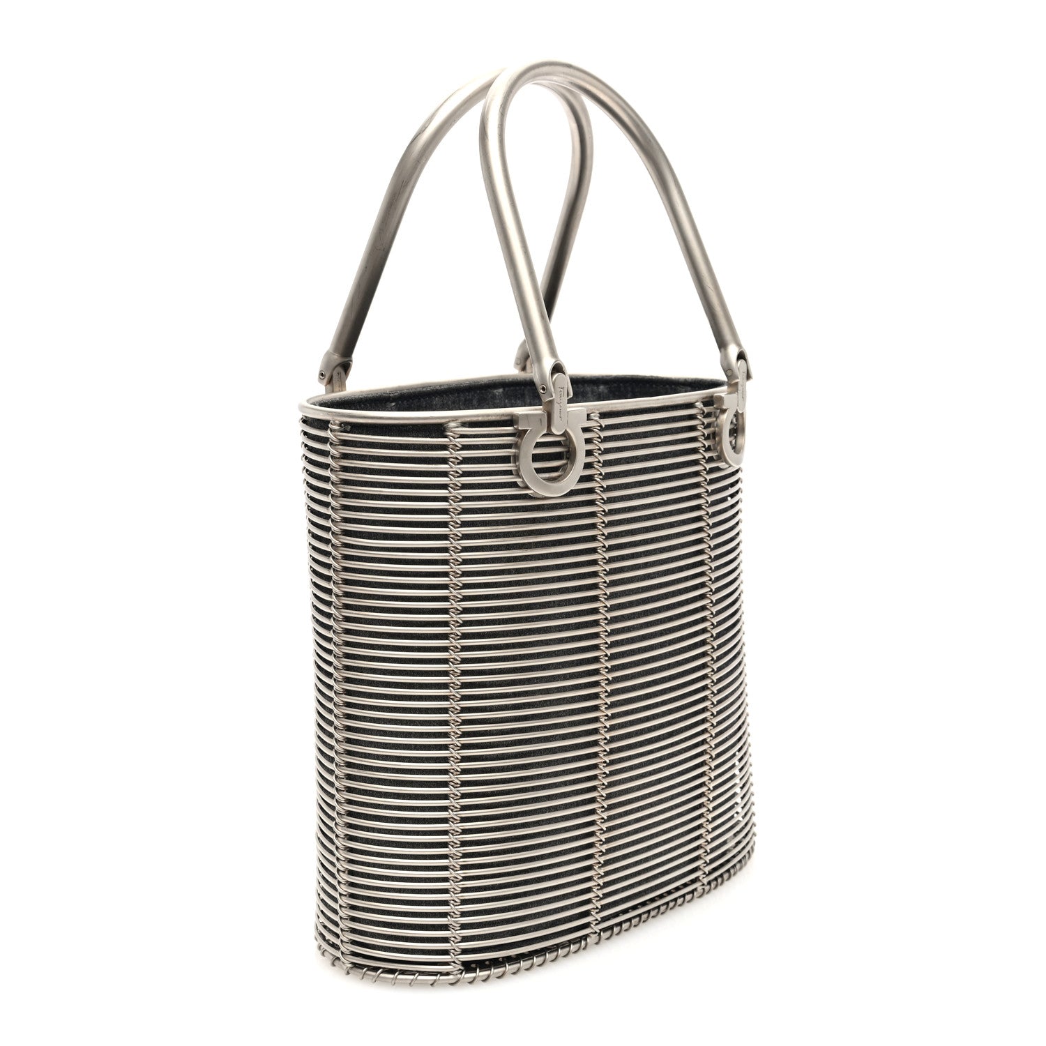 Salvatore Ferragamo Metal Cage Gancini Bucket Bag Silver 3 of 9