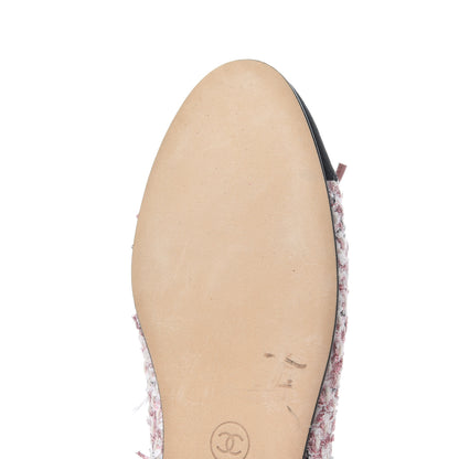 Chanel Tweed Grosgrain Cap Toe Ballerina Flats 38 Pink Black 17 of 17