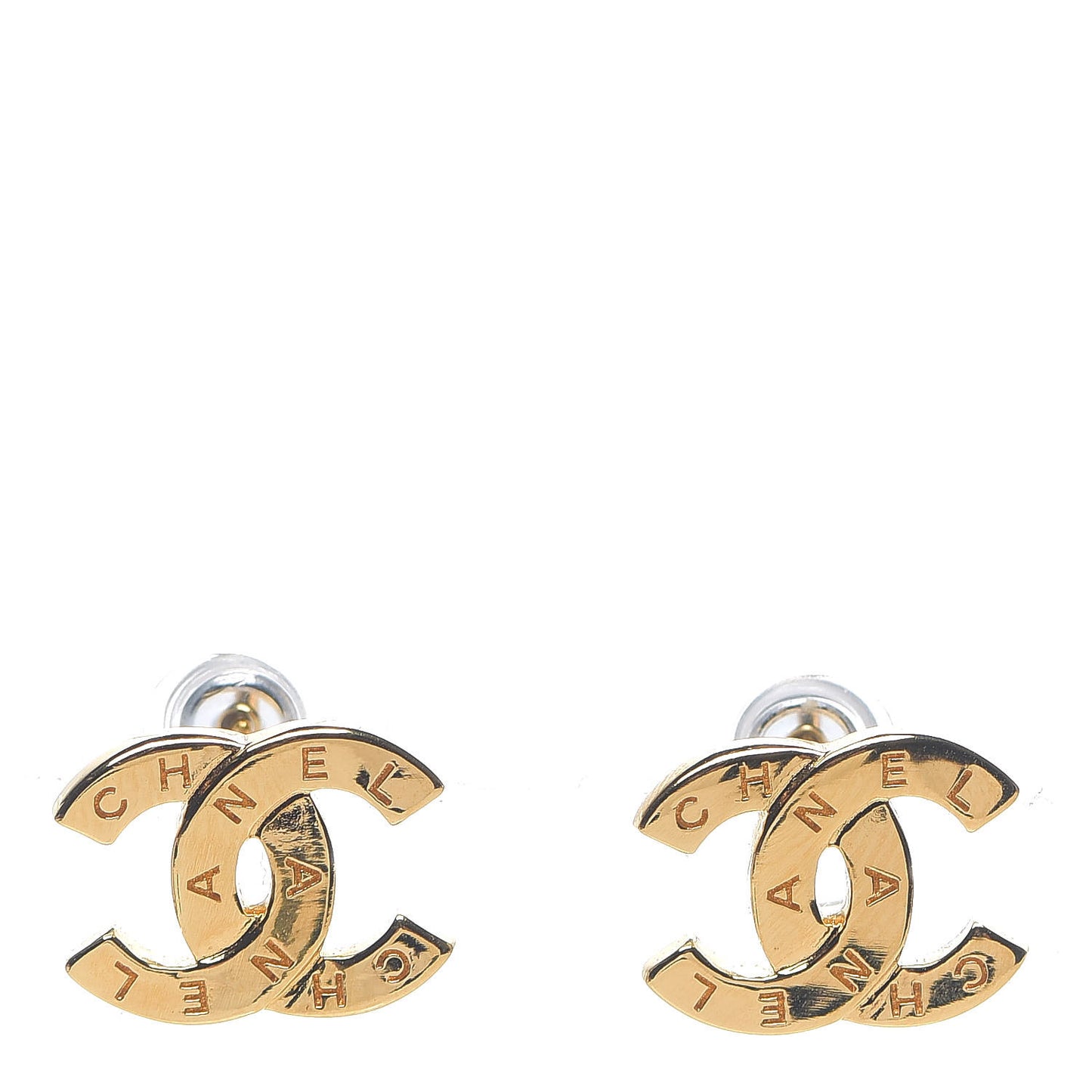 Metal CC Paris Button Stud Earrings Gold