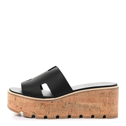 Hermes Calfskin Cork Eze 30 Sandals 39 Black 1 of 9