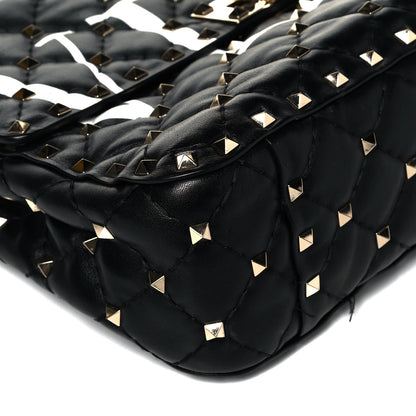 Valentino Garavani Lambskin VLTN Print Medium Rockstud Spike Shoulder Bag Black 7 of 10
