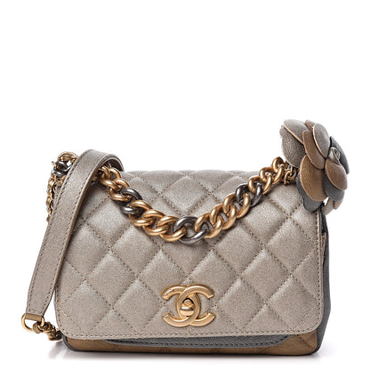 Chanel Lambskin Quilted Private Affair Camellia Flap Pale Gold Silver Dark Gold 1 of 14